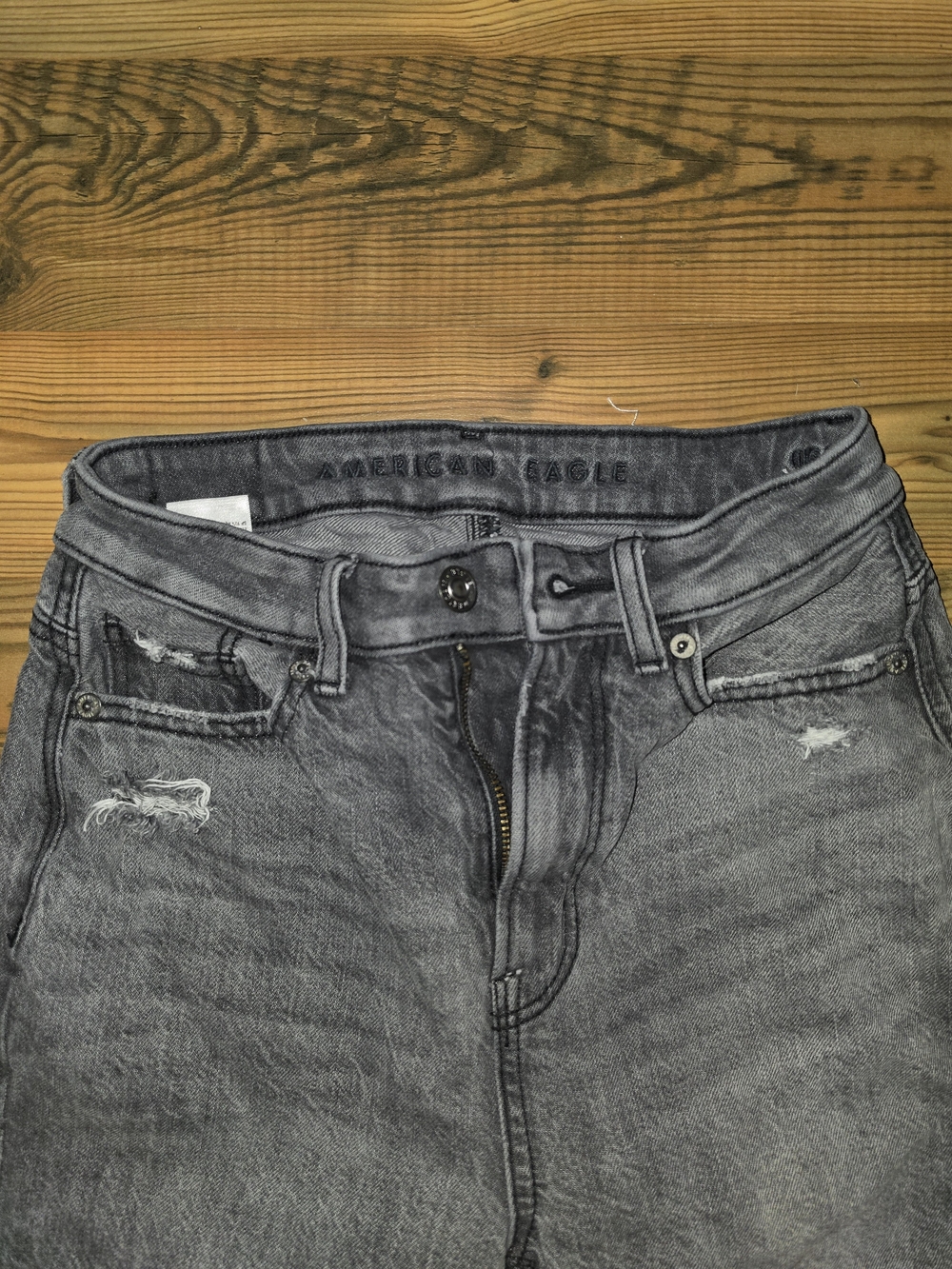 American Eagle Outfitters Women's Charcoal Gray High-Rise Distressed Jeans